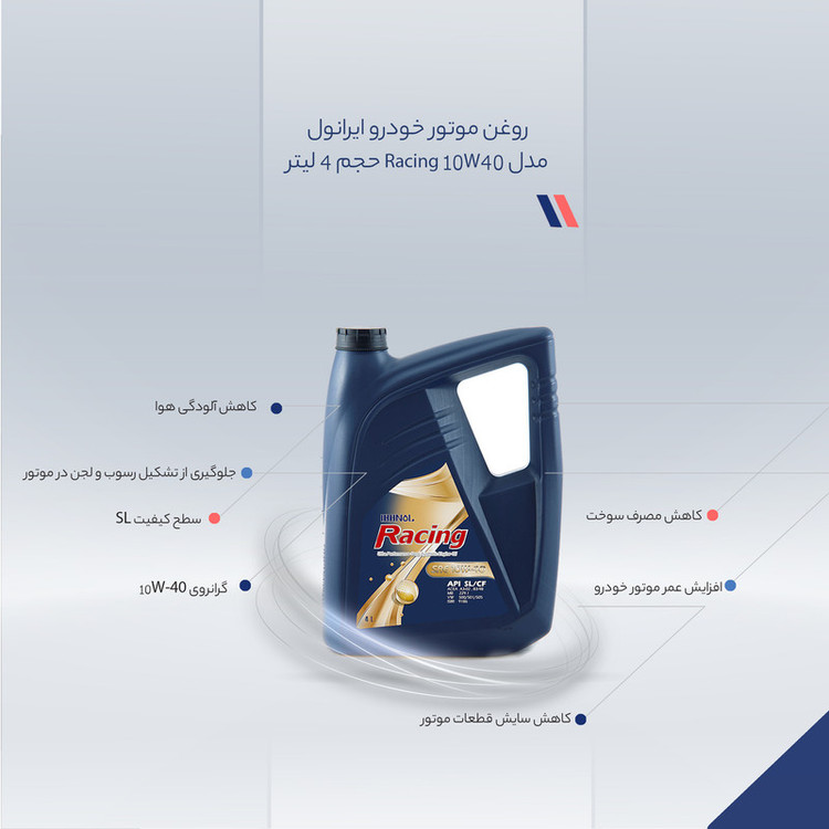 روغن موتور خودرو ایرانول مدل Racing 10W40 حجم 4 لیتر